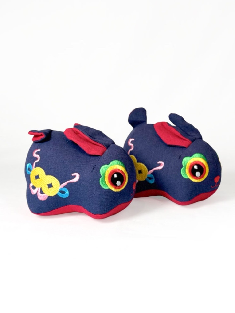 Set of 2 Adorable Chinese Style Bunny Plush Dolls - Navy Blue